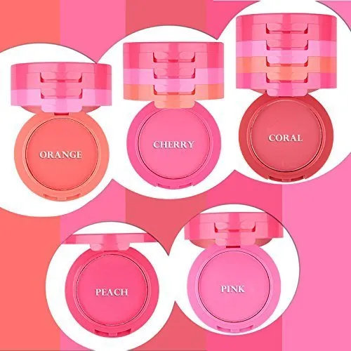 5 Colors Compact Soft Powder Blushes Set with Brush and Mirror