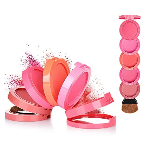 5 Colors Compact Soft Powder Blushes Set with Brush and Mirror