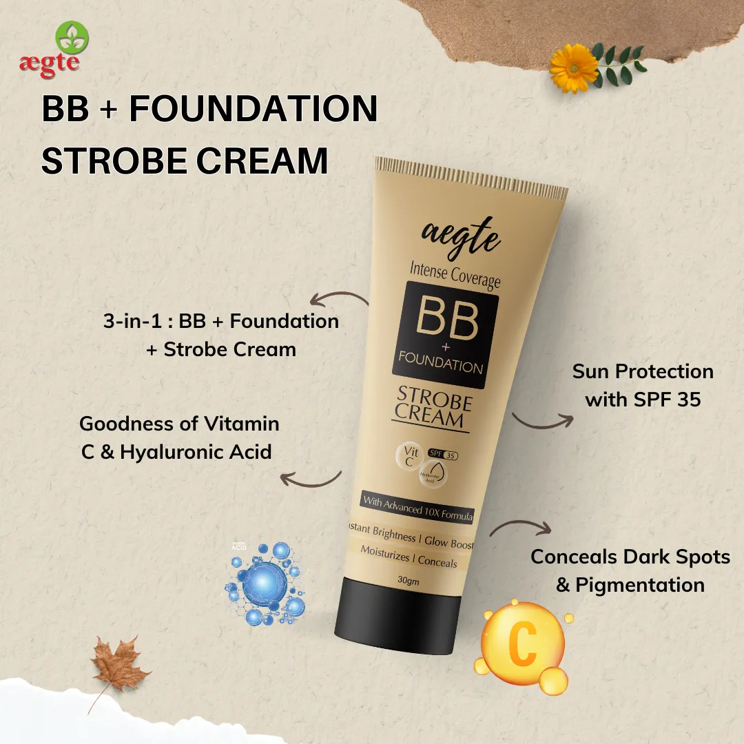 Aegte Intense Coverage BB   Foundation Strobe Cream with SPF 35, Hyaluronic acid and Vitamin C