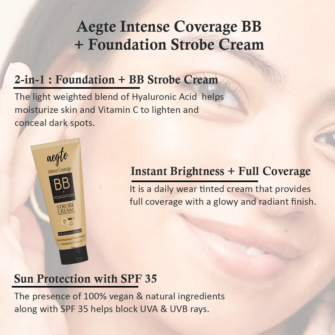 Aegte Intense Coverage BB   Foundation Strobe Cream with SPF 35, Hyaluronic acid and Vitamin C