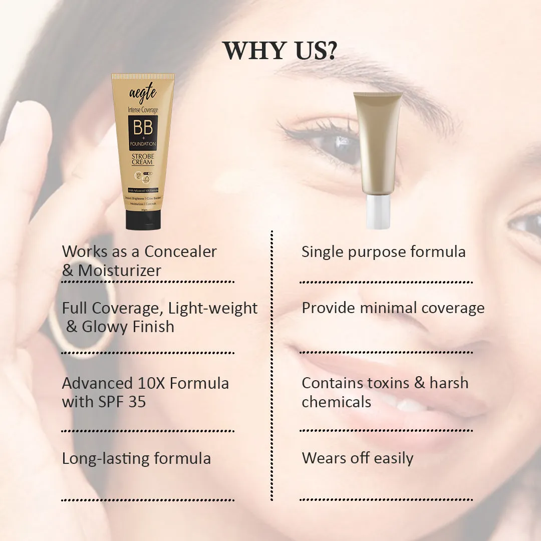 Aegte Intense Coverage BB   Foundation Strobe Cream with SPF 35, Hyaluronic acid and Vitamin C