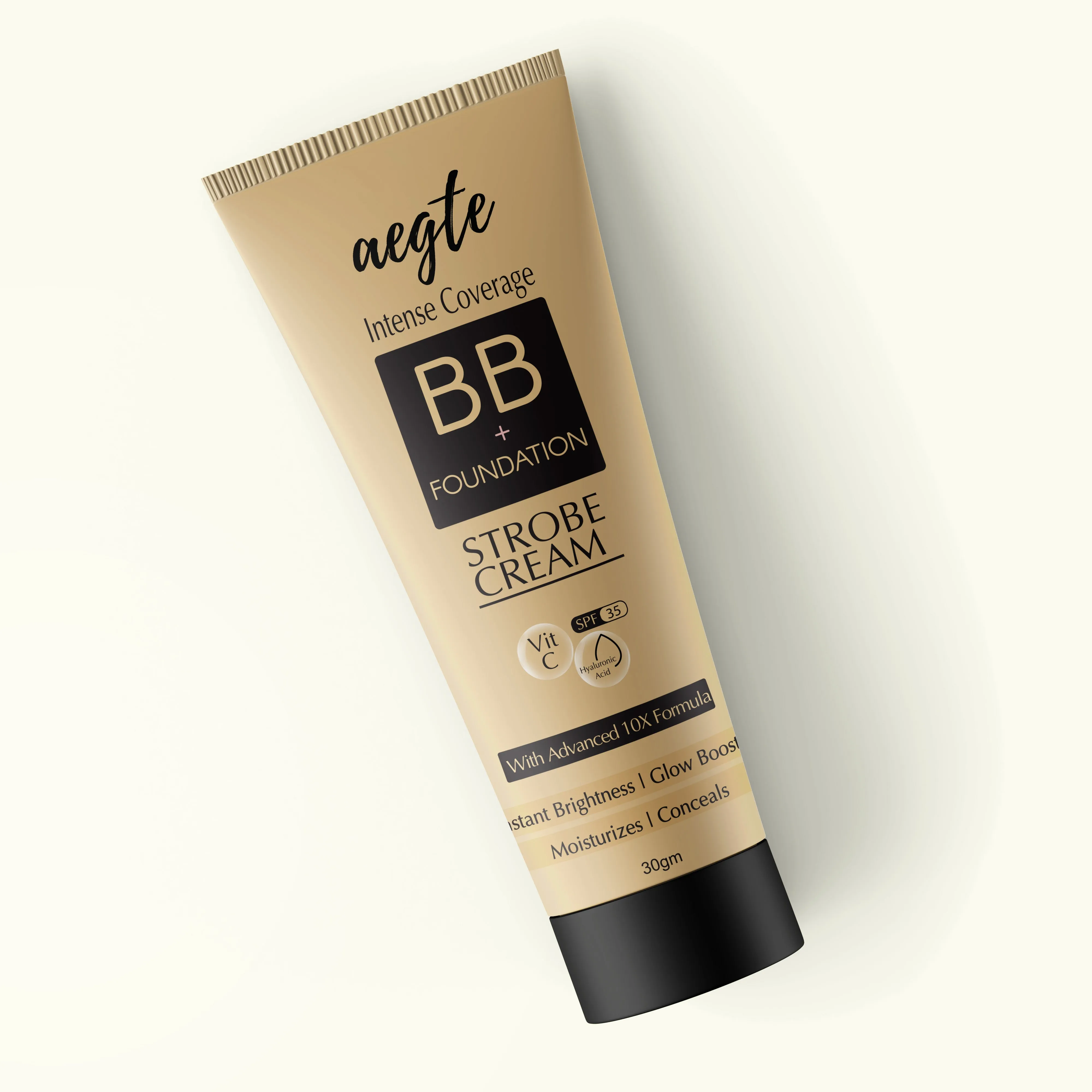 Aegte Intense Coverage BB   Foundation Strobe Cream with SPF 35, Hyaluronic acid and Vitamin C