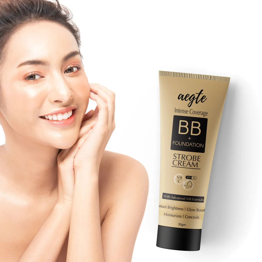 Aegte Intense Coverage BB   Foundation Strobe Cream with SPF 35, Hyaluronic acid and Vitamin C