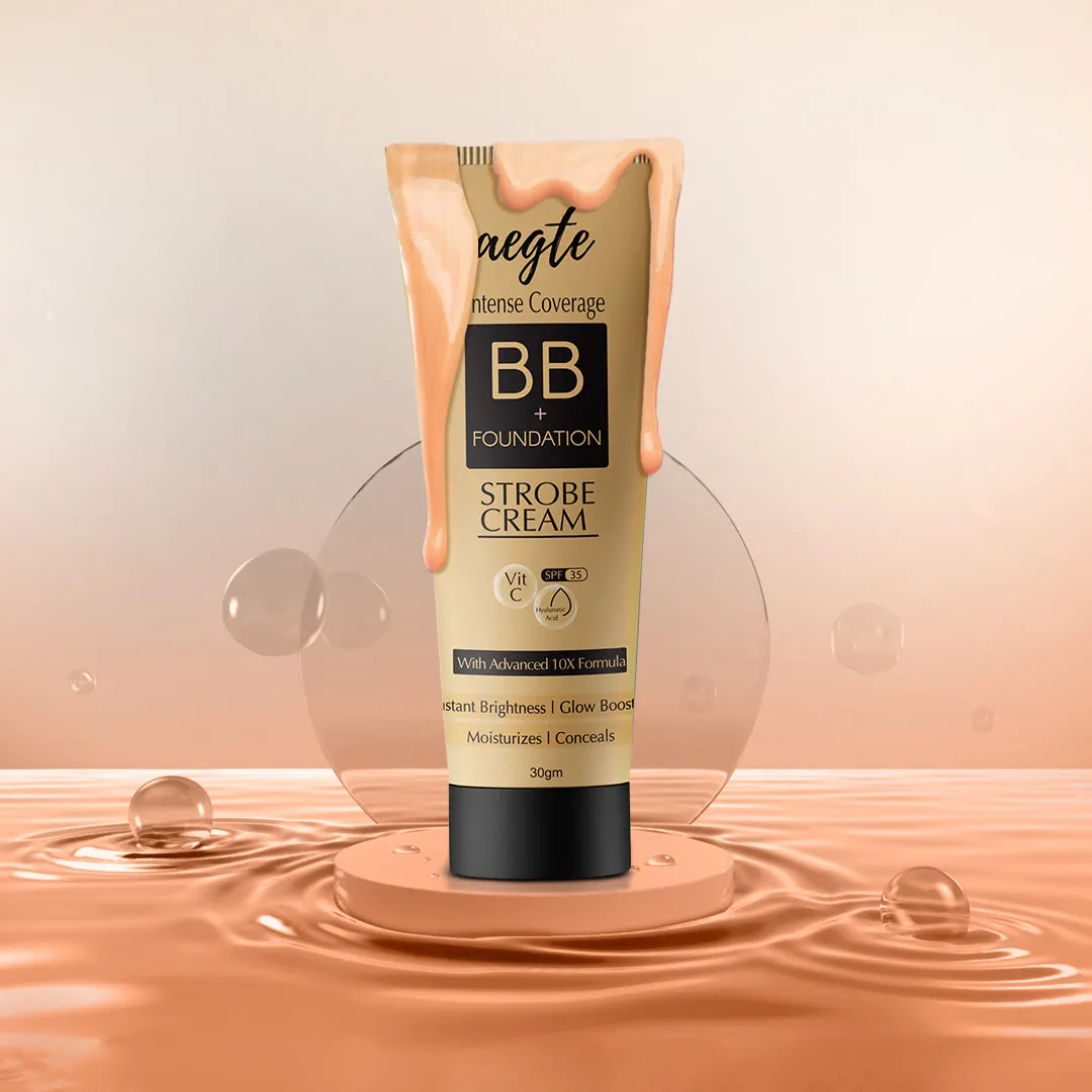 Aegte Intense Coverage BB   Foundation Strobe Cream with SPF 35, Hyaluronic acid and Vitamin C