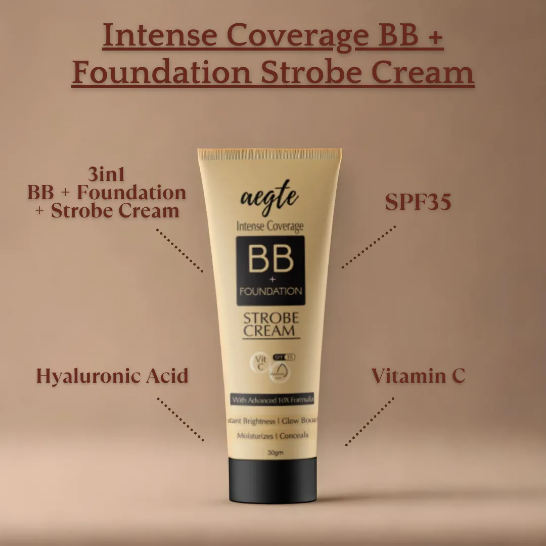 Aegte Intense Coverage BB   Foundation Strobe Cream with SPF 35, Hyaluronic acid and Vitamin C
