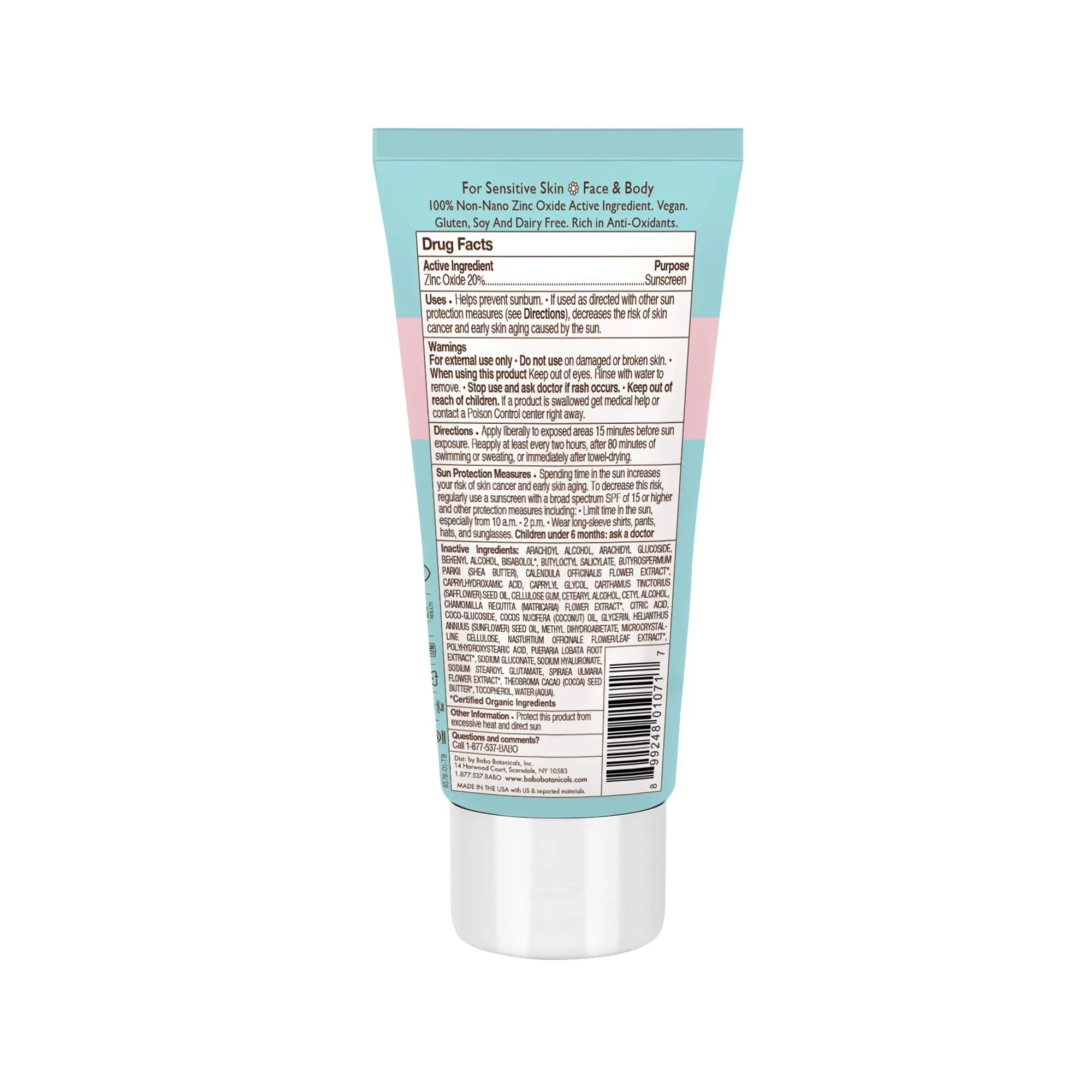Babo Botanicals Baby Skin Mineral Sunscreen Lotion SPF 50 Broad Spectrum - with 100% Zinc Oxide Active – Fragrance-Free, Water-Resistant, Ultra-Sheer & Lightweight - 3 fl. oz.