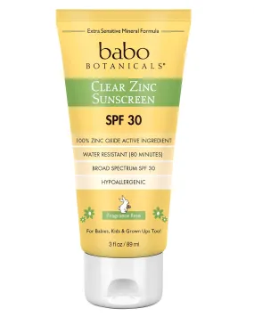 Babo Botanicals Zinc Sunscreen Lotion SPF 30 with 100% Mineral Actives, Non-Greasy, Water-Resistant, Fragrance-Free, Vegan, For Babies, Kids or Sensitive Skin, Clear, 3 Fl Oz 3 Fl Oz (Pack of 1)
