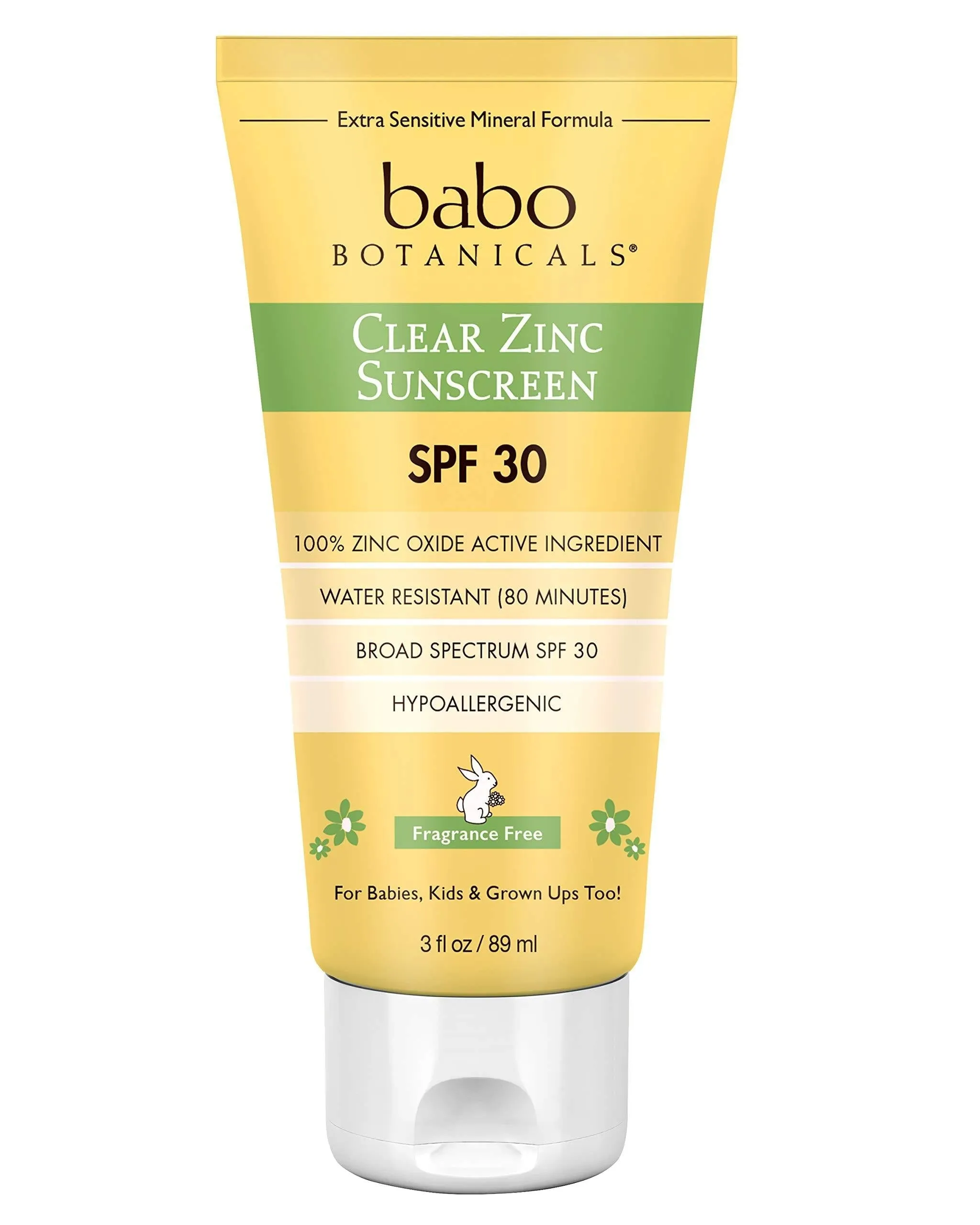 Babo Botanicals Zinc Sunscreen Lotion SPF 30 with 100% Mineral Actives, Non-Greasy, Water-Resistant, Fragrance-Free, Vegan, For Babies, Kids or Sensitive Skin, Clear, 3 Fl Oz 3 Fl Oz (Pack of 1)