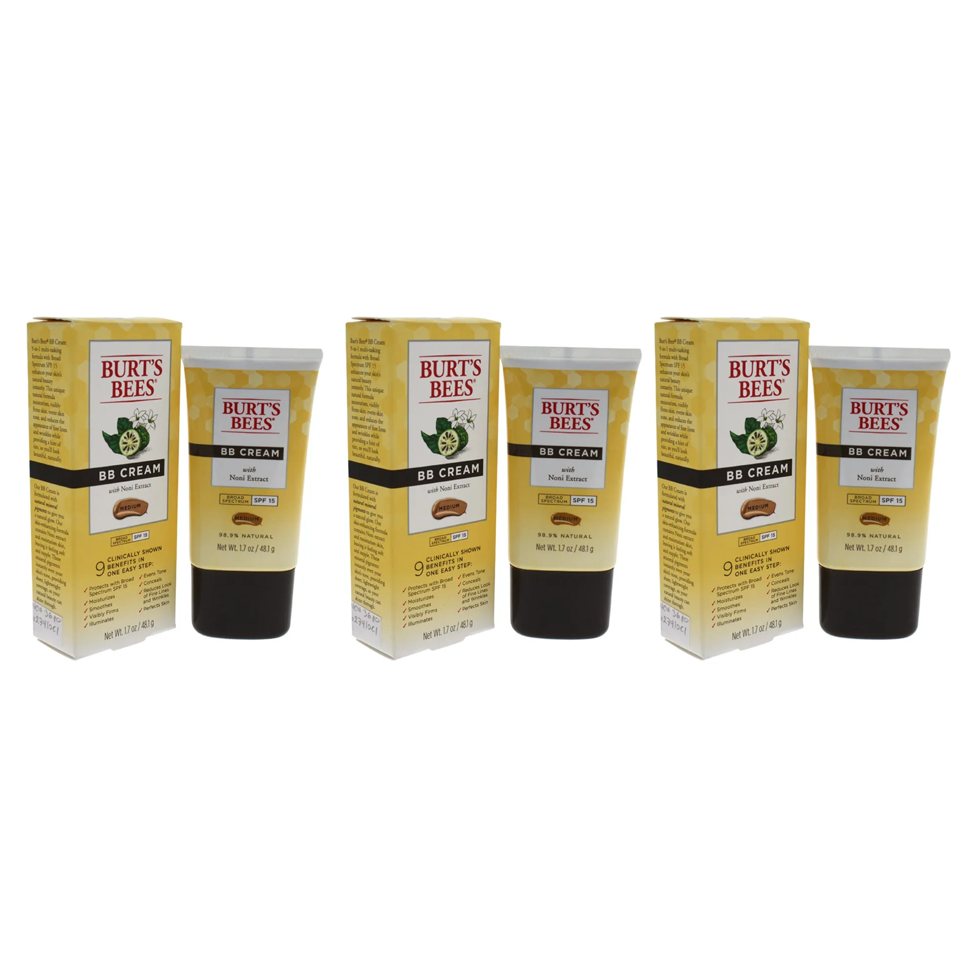 BB Cream SPF 15 - Medium by Burts Bees for Women - 1.7 oz Makeup - Pack of 3