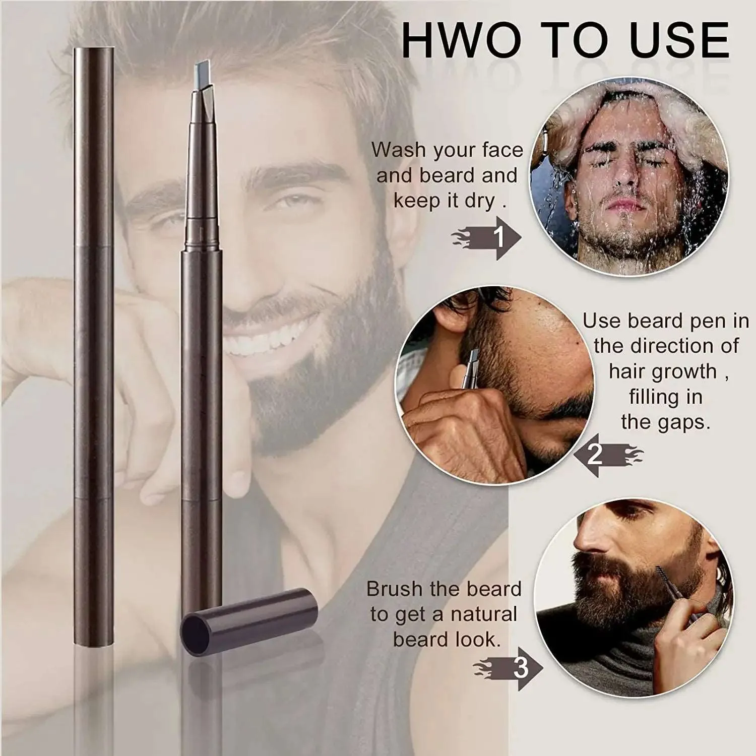 Beard Coloring Filling Mascara, Beard Pen Brush Moustache