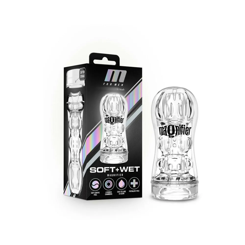 Blush M for Men Soft   Wet Magnifier Self-Lubricating See-Through Stroker Clear