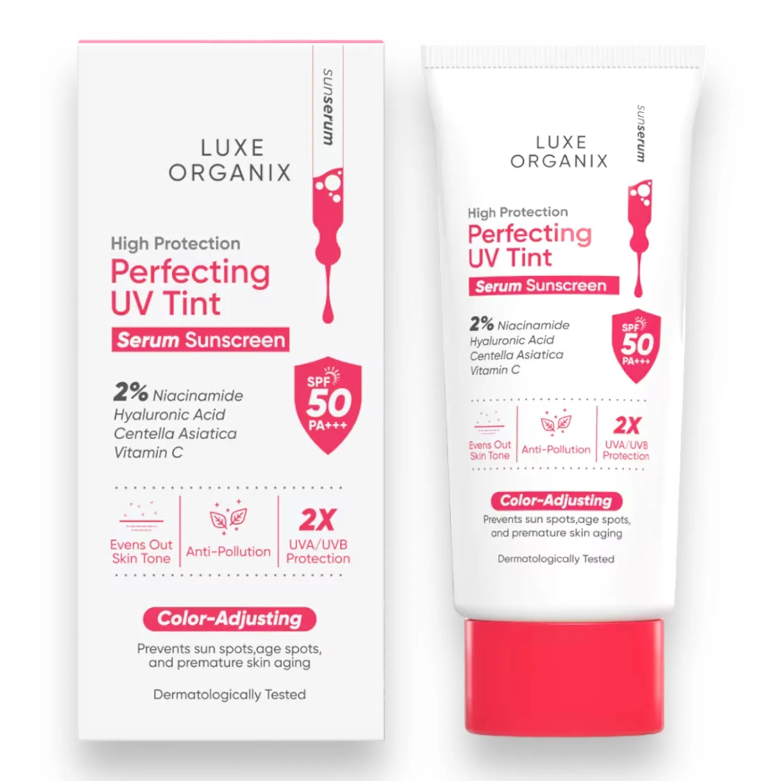 Luxe Organix Perfecting UV Tint Serum Sunscreen SPF 50 PA     40g ( PINK )