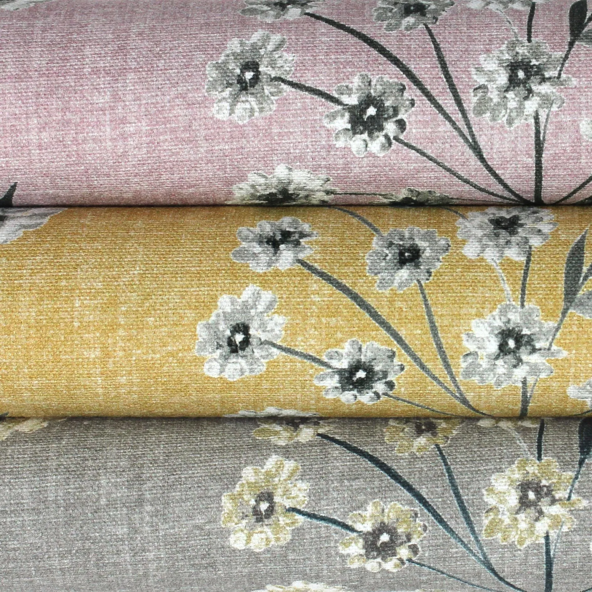 Meadow Soft Grey Floral Cotton Print Fabric